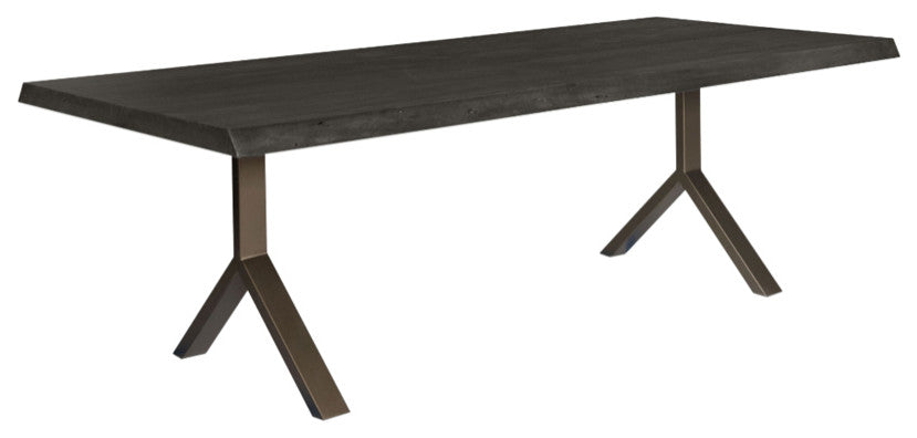 Brooks Dining Table, Y Base, 40"x79", Ebonized Top, Brass Base
