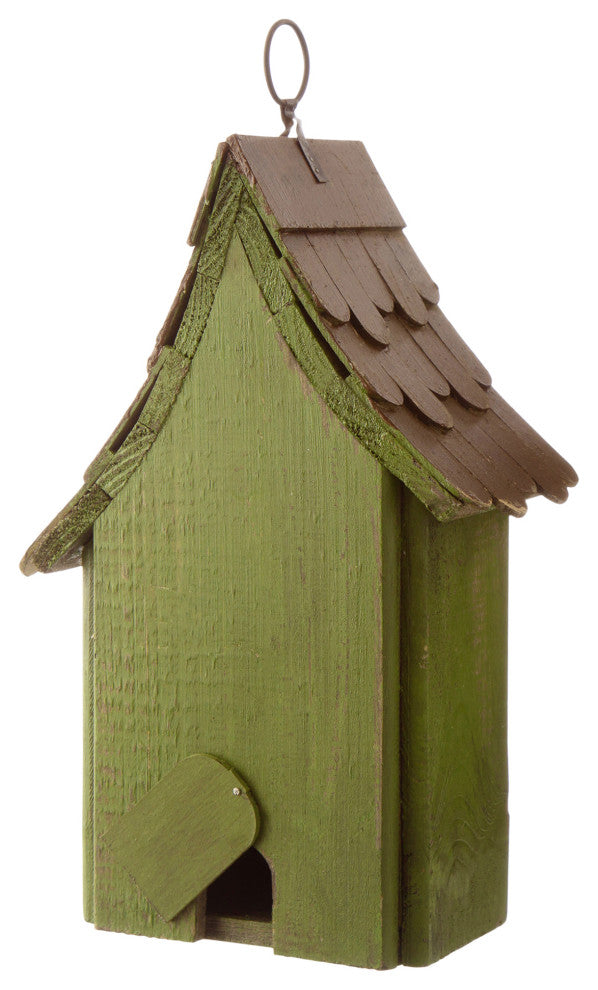 Rustic Garden Distressed Wooden Birdhouse, Metal Door Handle