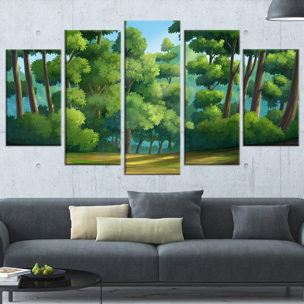 "Green Jungle With Dense Trees" Landscape Wall Art Print, 5 Panels, 60"x32"