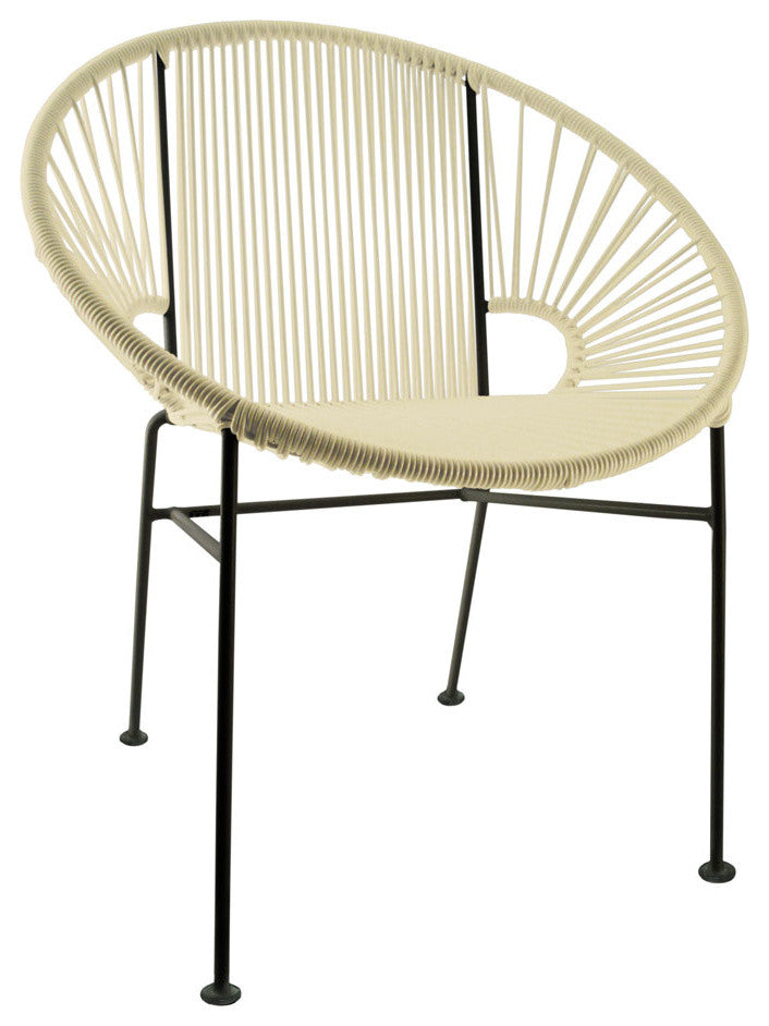 Concha Indoor/Outdoor Handmade Dining Chair, Ivory Weave, Black Frame
