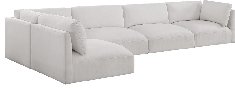 Ease Fabric Upholstered L-Shaped Modular Sectional, Cream, 5 Piece: 2 Corner, 3 Armless