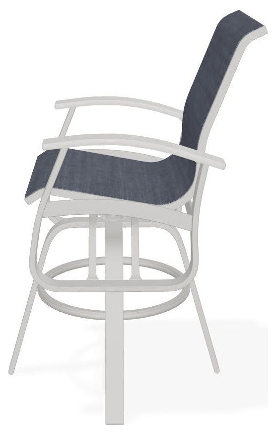 Belle Isle Sling Bar Height Outdoor Swivel Armchair, Augustine Denim/Snow