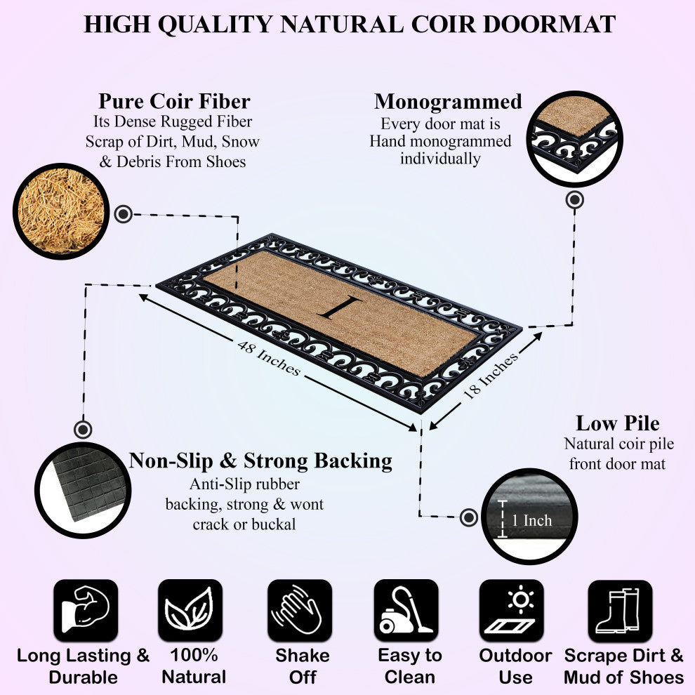 First Impression Hand Crafted Myla Monogrammed Large Entry Doormat, 18"x48", I