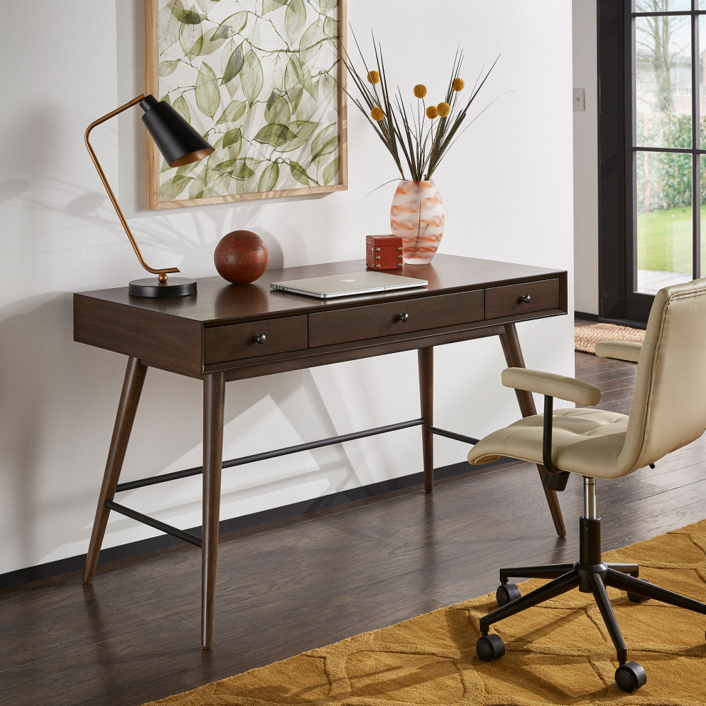 Aloisia Wood 3-Drawer Writing Desk - Dark Walnut Finish