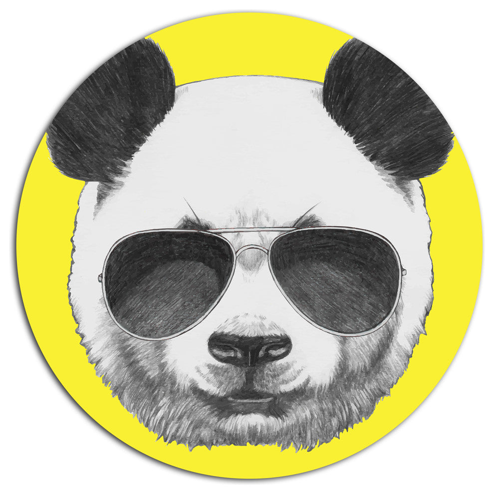 Funny Panda With Sunglasses, Animal Disc Metal Artwork, 23"