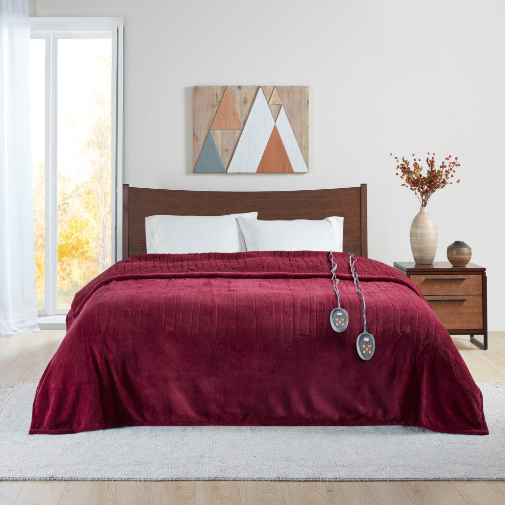 Beautyrest Solid Microlight Heated Blanket, Red, Full