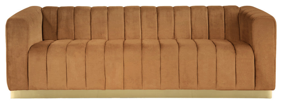 Marlon Velvet Upholstered Sofa, Saddle