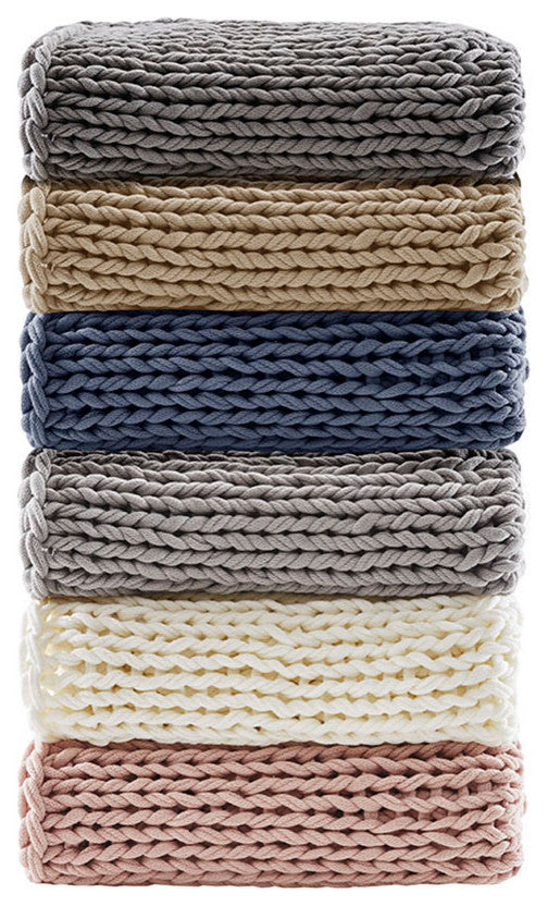 Madison Park Chunky Double Knit Handmade Throw Blanket, Blush, Light Grey