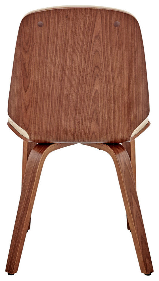 Brinley Faux Leather and Wood Dining Room Accent Chair, Cream and Walnut