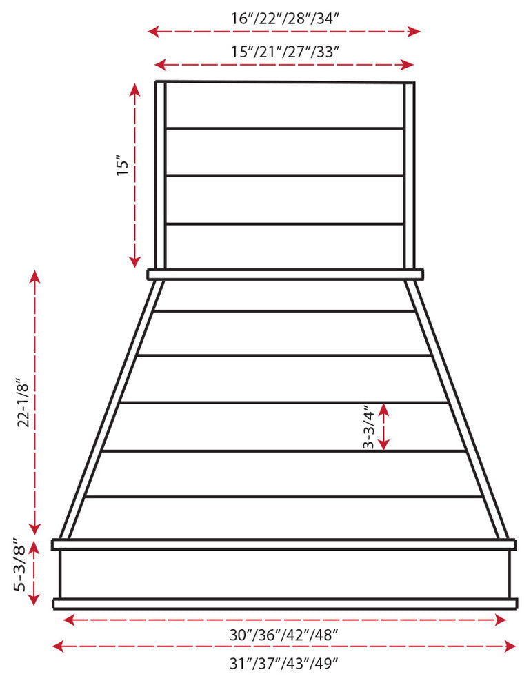 Castlewood Shiplap Chimney Range Hood, Hickory, 48"