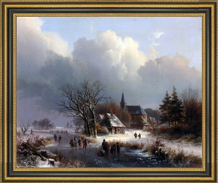 Johann Bernard Klombeck Figures on a Frozen River in WinterCanvas Print, 16"x20"