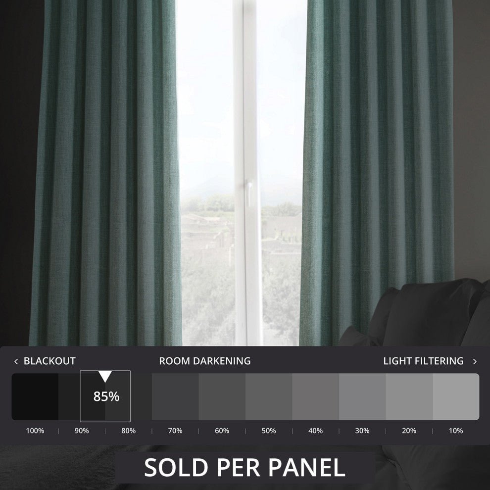 Faux Linen Darkening Curtain Single Panel, Sea Thistle, 50"x108"