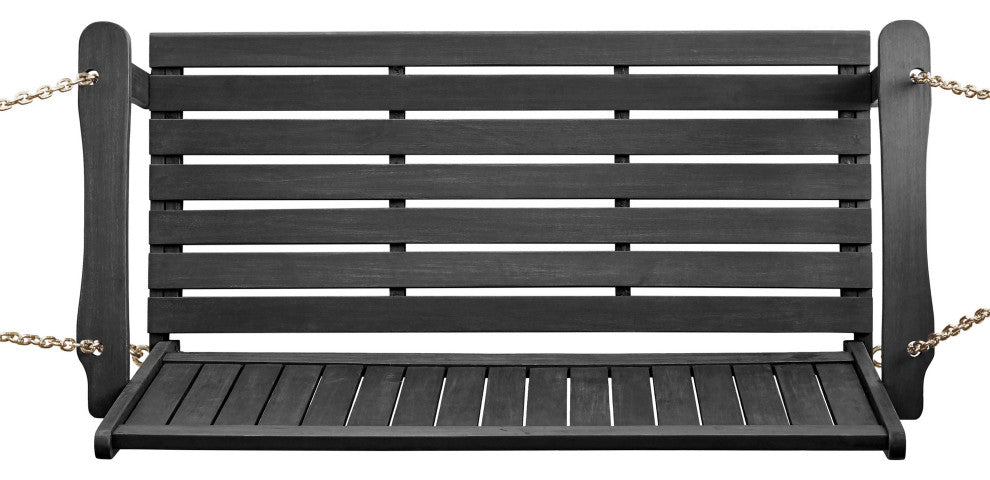 Lilith Outdoor Aacia Wood Porch Swing, Dark Gray Finish