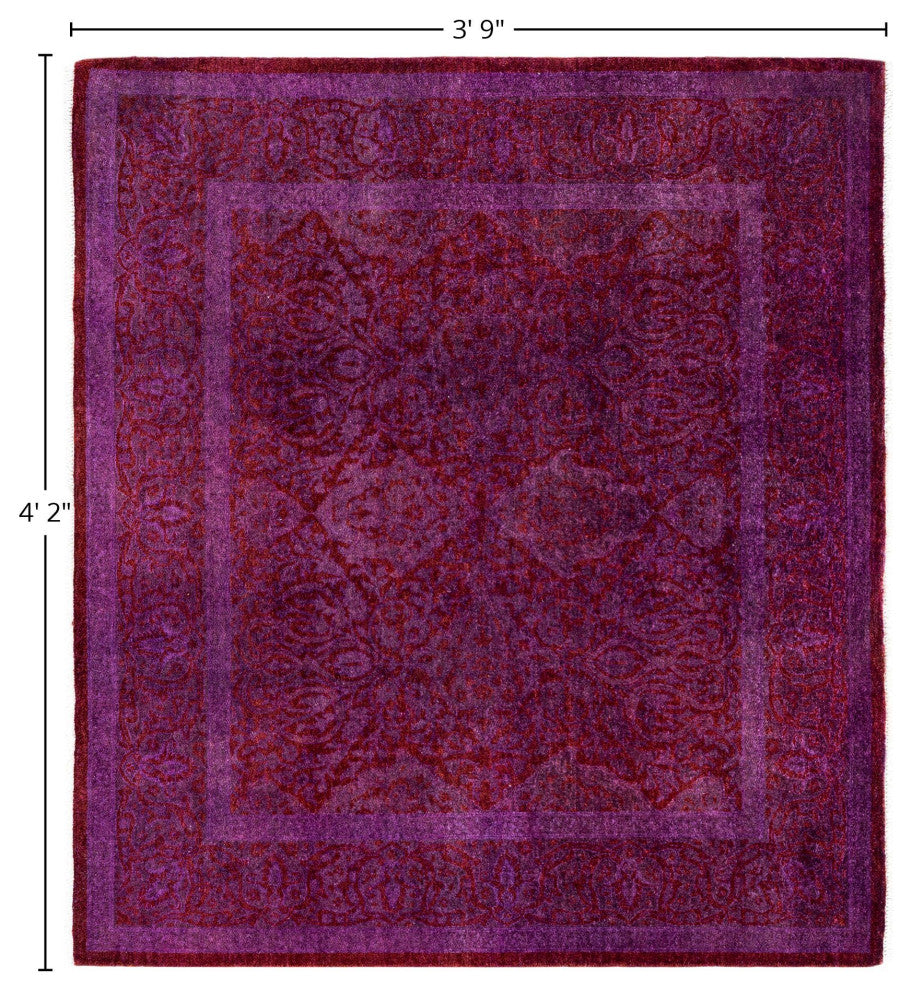 Overdyed One-of-a-Kind Hand-Knotted Area Rug Purple, 3' 9" x 4' 2"