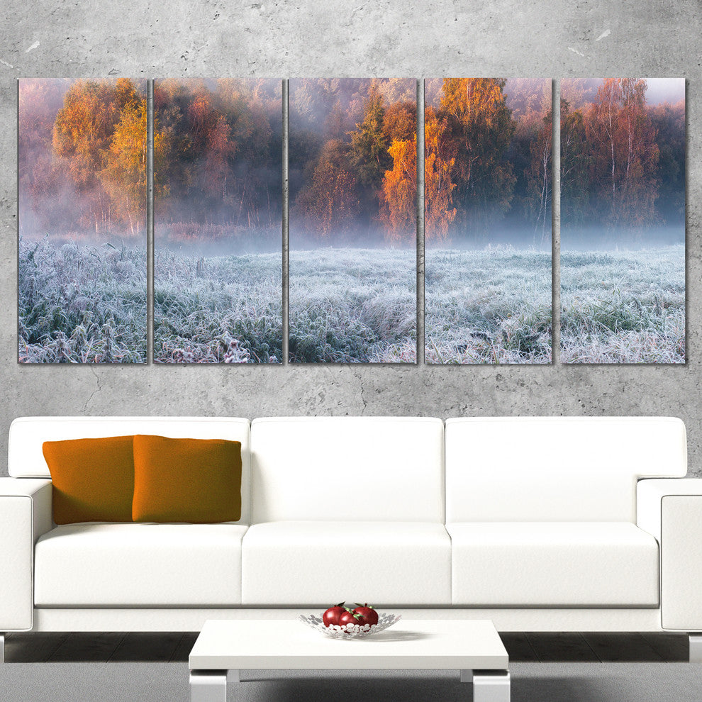 "Grey Hoarfrost Design By Winter" Landscape Print Wall Art, 5 Panels, 60"x28"