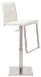 Kailee Adjustable Bar Stool, Brushed Stainless Steel, Leather, White