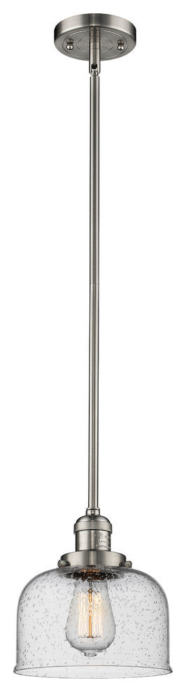Large Bell 1-Light LED Pendant, Brushed Satin Nickel, Glass: Seedy