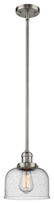 Large Bell 1-Light LED Pendant, Brushed Satin Nickel, Glass: Seedy