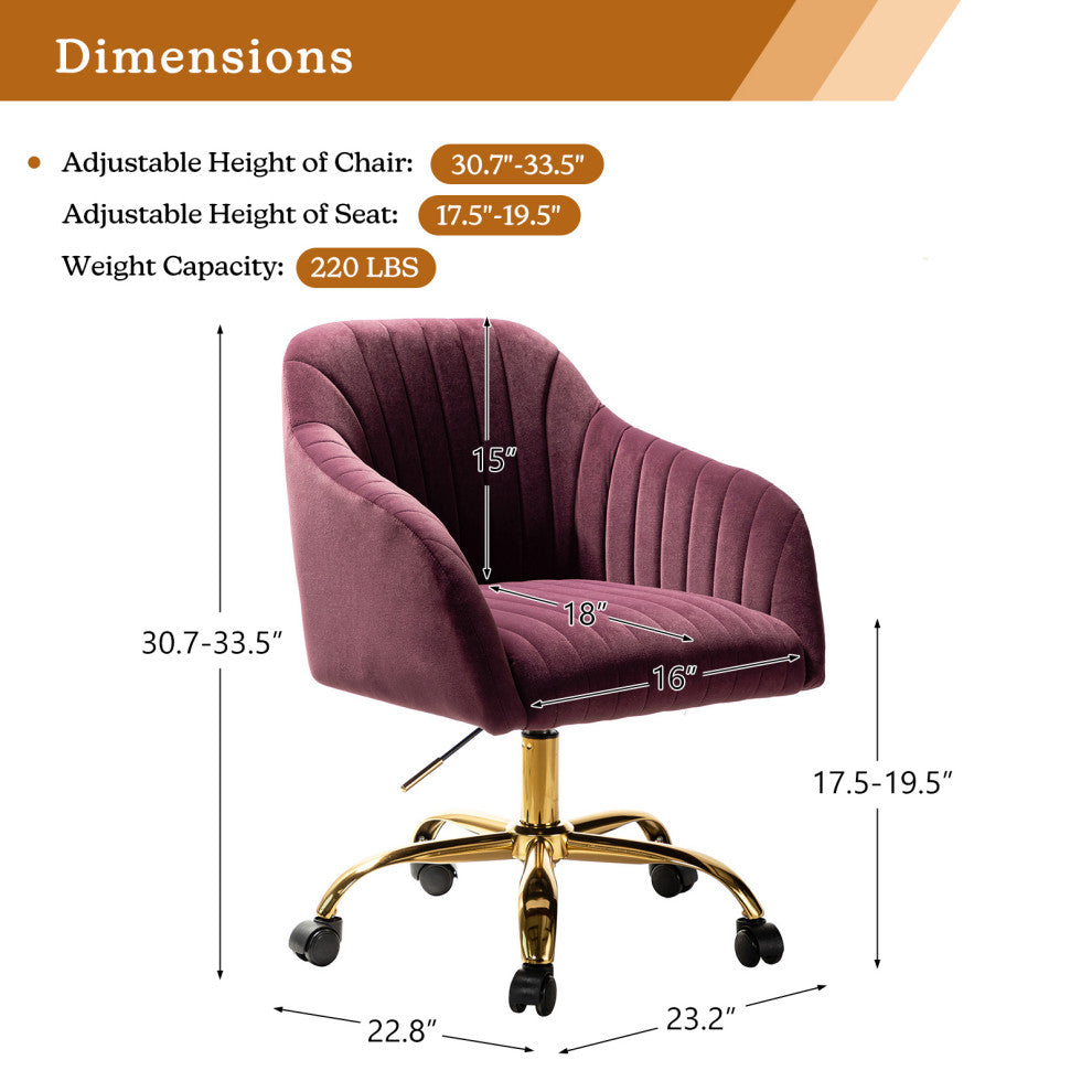 Swivel Rolling Task Chair With Tufted Back, Purple