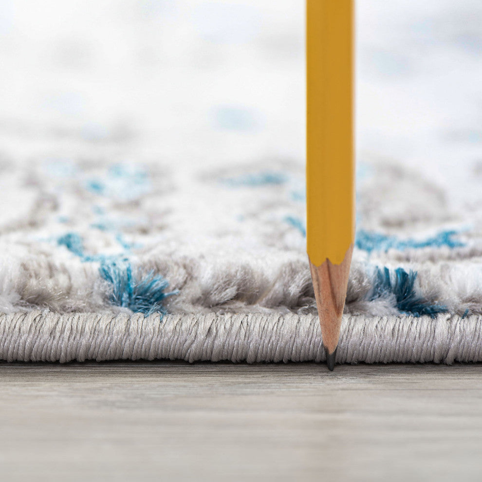 Kathryn Transitional Damask Area Rug, Blue, 5'x7'