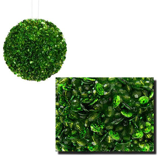 Lavish Green Fully Sequined and Beaded Christmas Ball Ornament, 4.25"