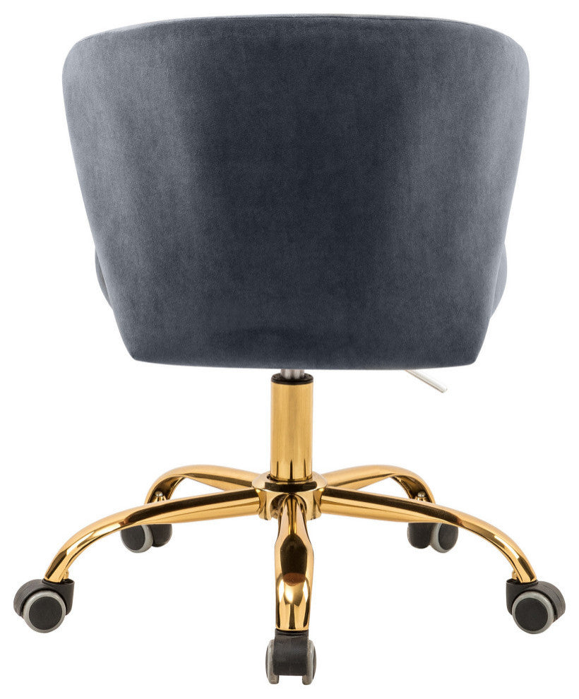 Finley Swivel and Adjustable Velvet Upholstered Office Chair, Gray, Gold Base