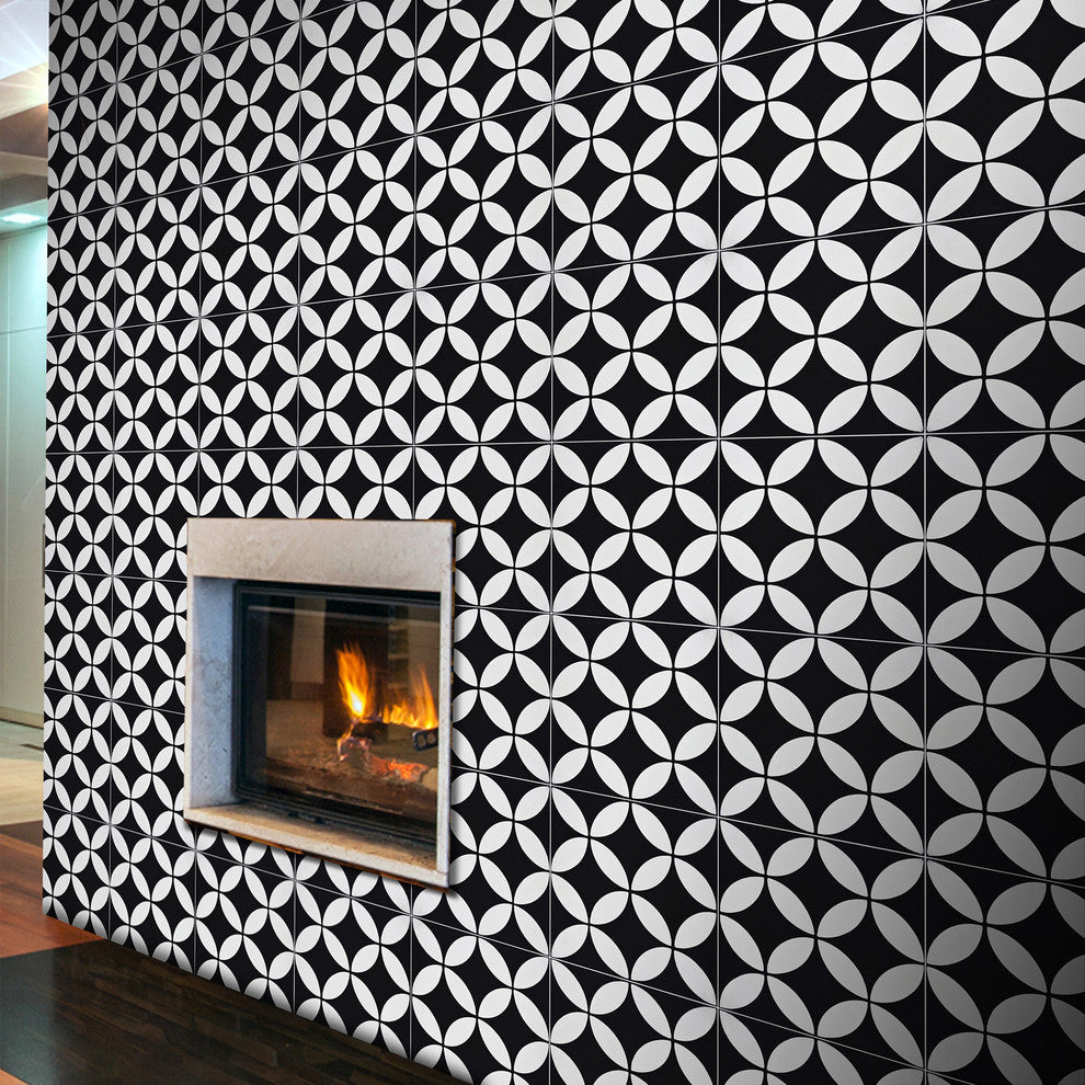 8"x8" Amlo Handmade Cement Tile, Black/White, Set of 12