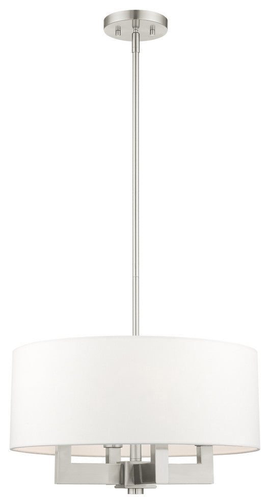 Livex Cresthaven 4 Light Brushed Nickel Chandelier, Off-white Fabric Shade