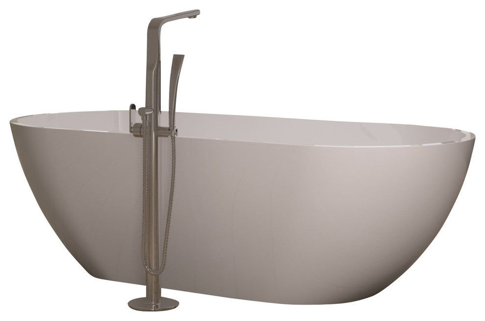 ADM Medium Elipsed Freestanding Bathtub, Glossy White, 66.9"