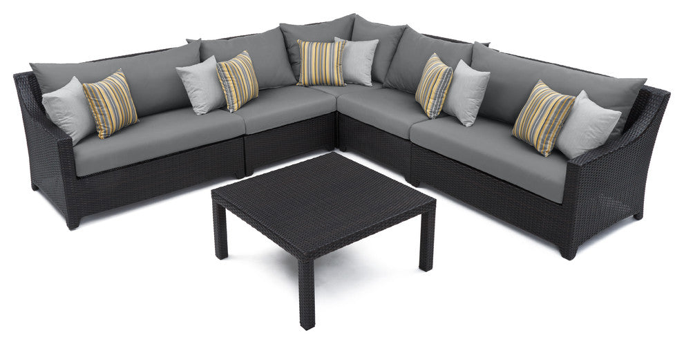 Deco 6 Piece Aluminum Outdoor Patio Sectional and Table Set, Charcoal Gray