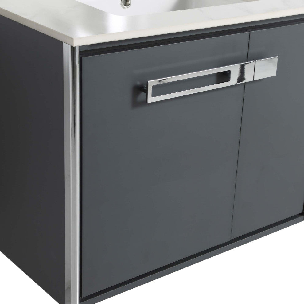 Oakville Bath Vanity, Ceramic Sink, Onix Grey, 30 Inch, Chrome Hardware