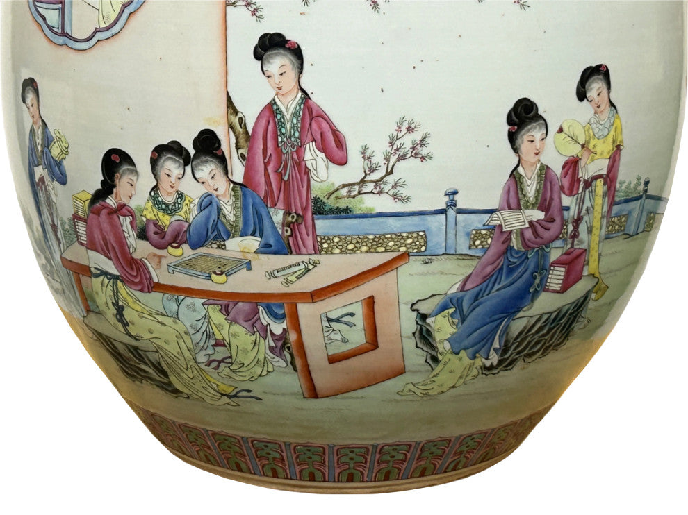 Vintage Chinese Handpainted People Scenery Porcelain Round Pot Vase