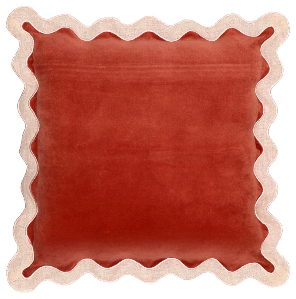 Scalloped Throw Pillow, Cream, Rust
