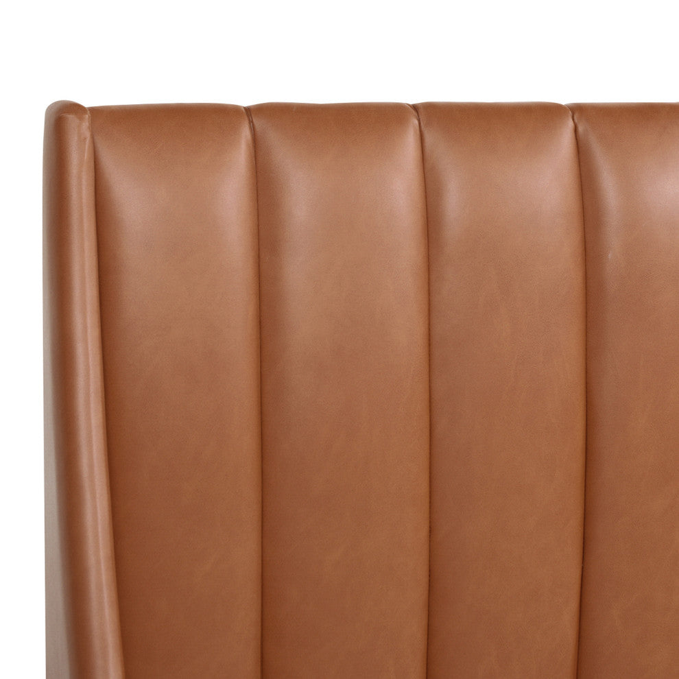 Aspen Modern Vertical Tufted Upholstered Platform Bed, Caramel Tan Brown Faux Leather, Queen