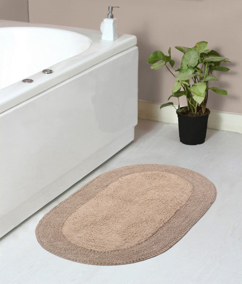 Double Ruffle Collection Bath Rugs Set, 21x34 Rectangle, Linen