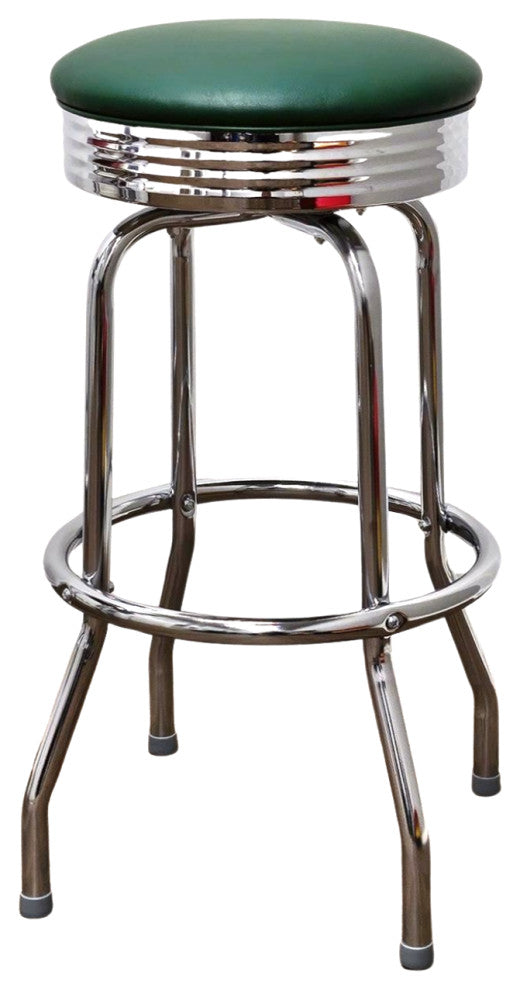 Retro Home Single Ring Chrome Pan 30" Swivel Bar Stool, Green