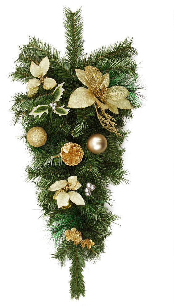 Unlit Decorated Teardrop, Gold Poinsettias 50 Tips, 24"
