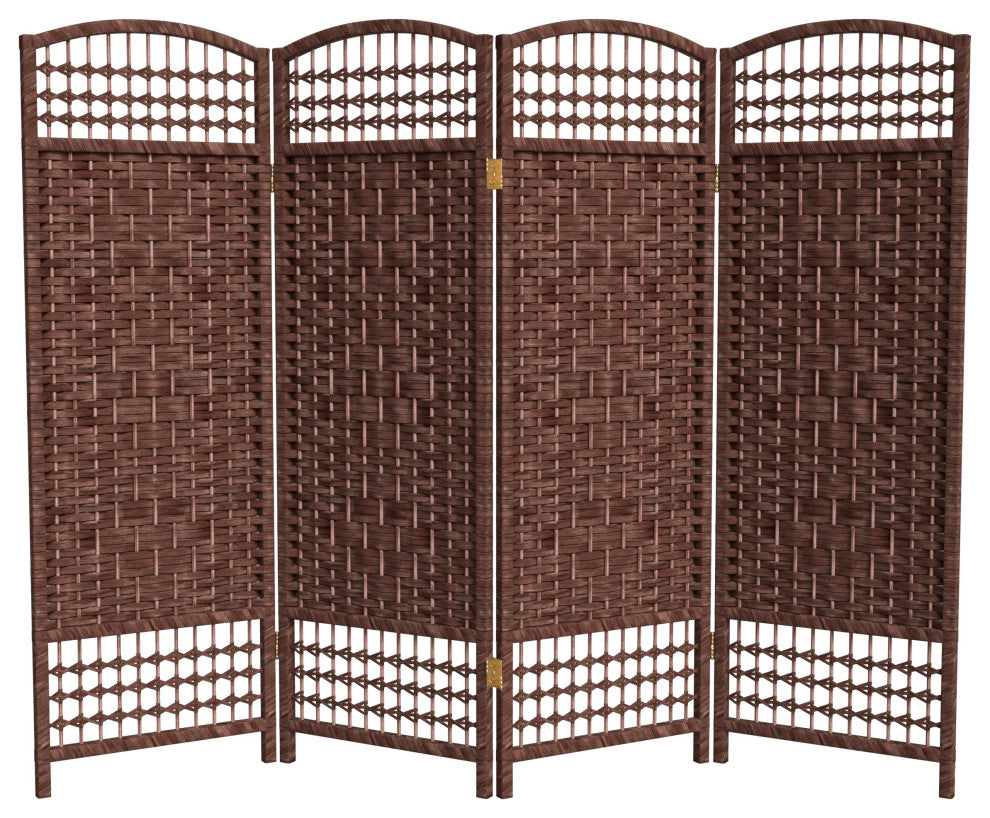 4' Tall Fiber Weave Room Divider, Dark Red, 4 Panels