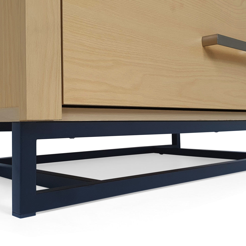 GDF Studio Modern 4-Drawer Wood Dresser With Iron Base, Natural/Black
