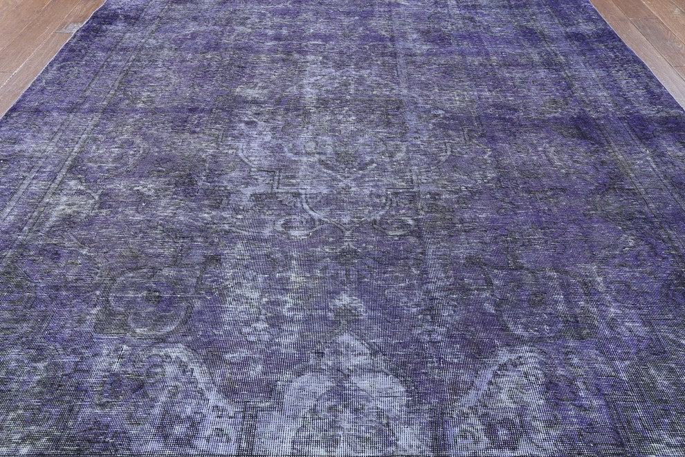 Persian Design Floral Purple Overdyed 8'x11' Hand Knotted Wool Area Rug H9089