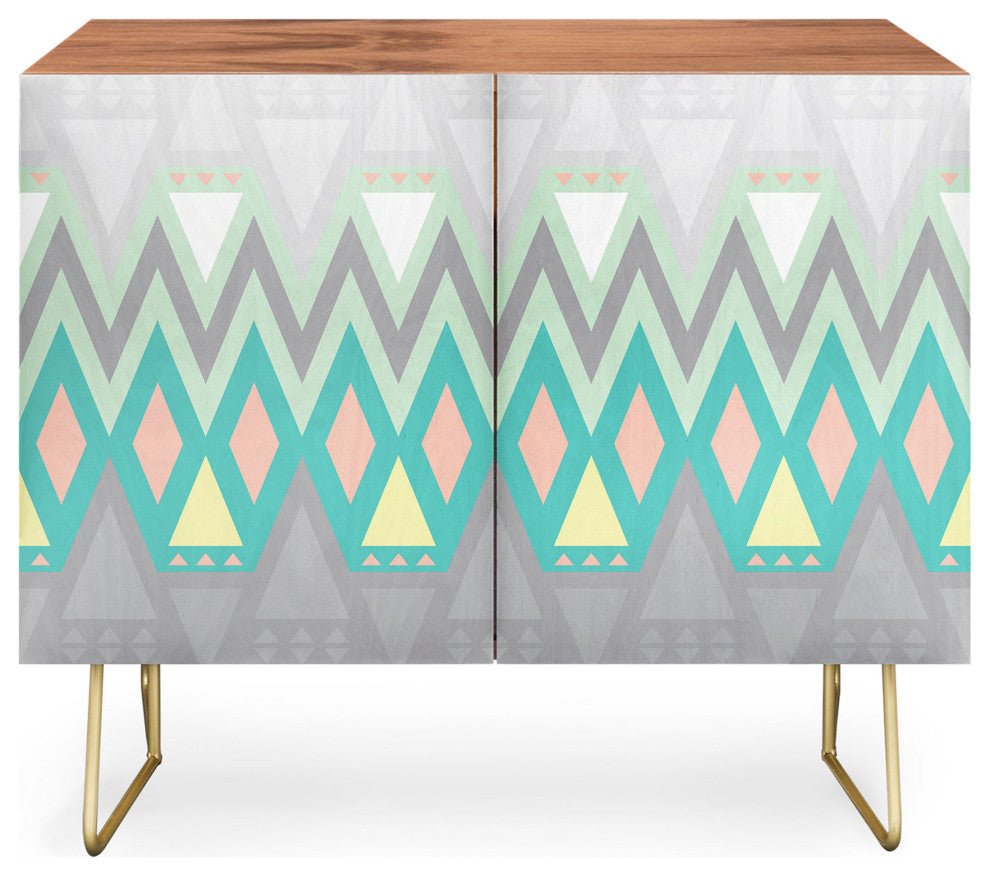 Deny Designs All Things New Credenza, Walnut, Gold Steel Legs
