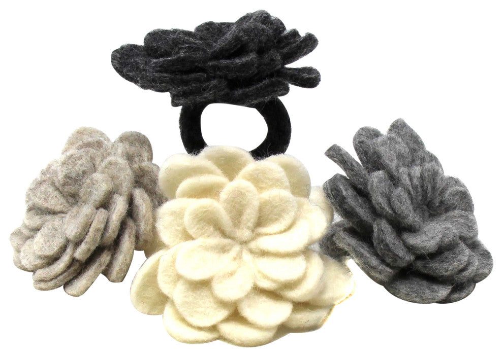 Felt Neutral Zinnia Napkin Rings, Set of 4
