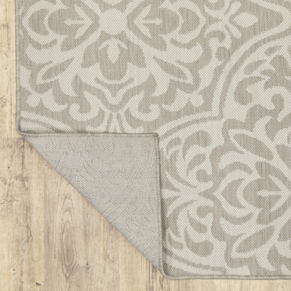 Parlan Floral Indoor-Outdoor Area Rug, Gray, 6'7"x9'2"