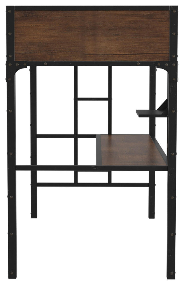 Furniture of America Baron Metal Twin over Workstation Bunk Bed in Black