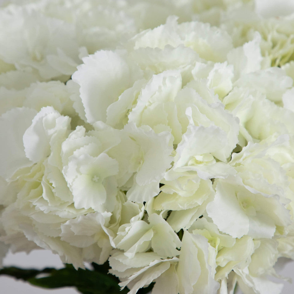 20" Artificial Hydrangea Arrangement, Glass Vase, White