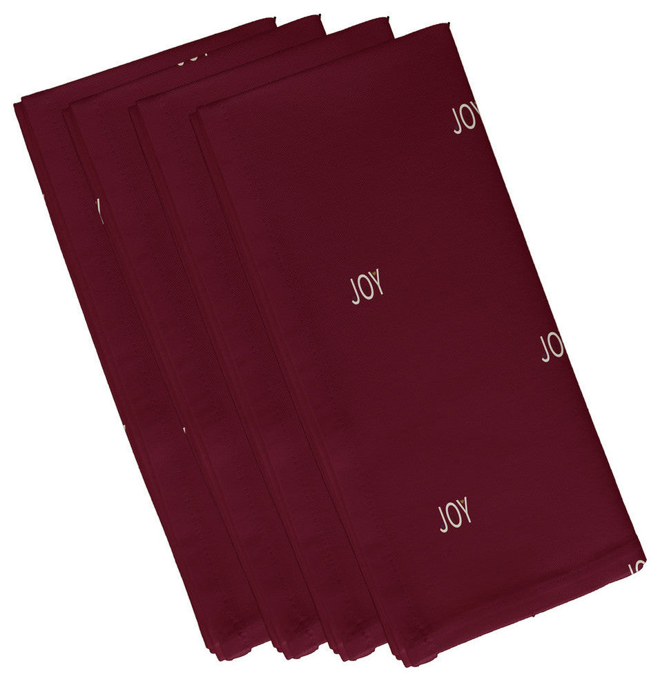 Joy Filled Season, Holiday Word Print Napkin, Set of 4, Cranberry and Burgundy