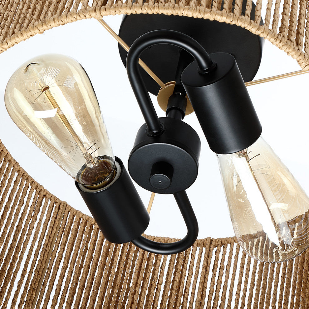 14" W 2-Light Woven Rope Drum Semi-Flush Mount Ceiling Light, Natural