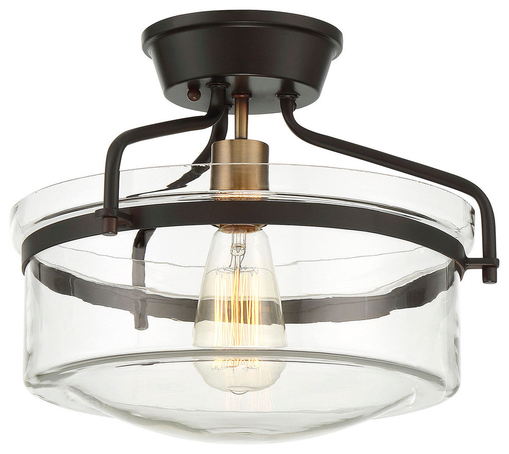 1-Light Semi-Flush Mount, Oiled Rubbed Bronze and Brass