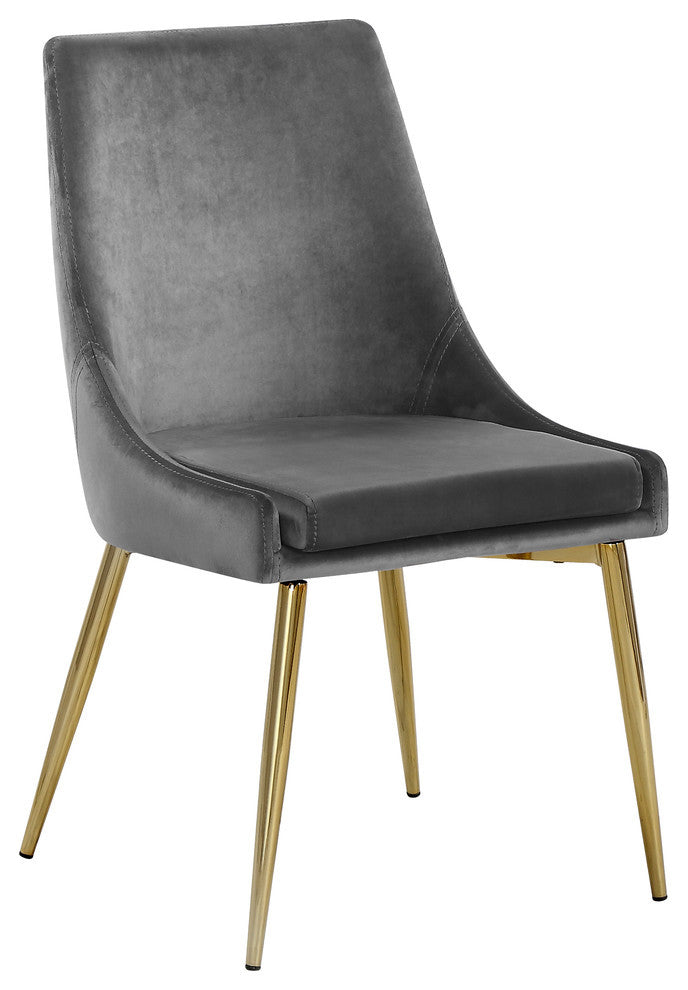 Karina Velvet Dining Chairs, Set of 2, Gray, Gold Base