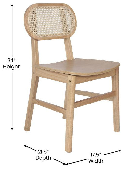 Jacob Set of 2 Commercial Cane Rattan Dining Chairs, Natural